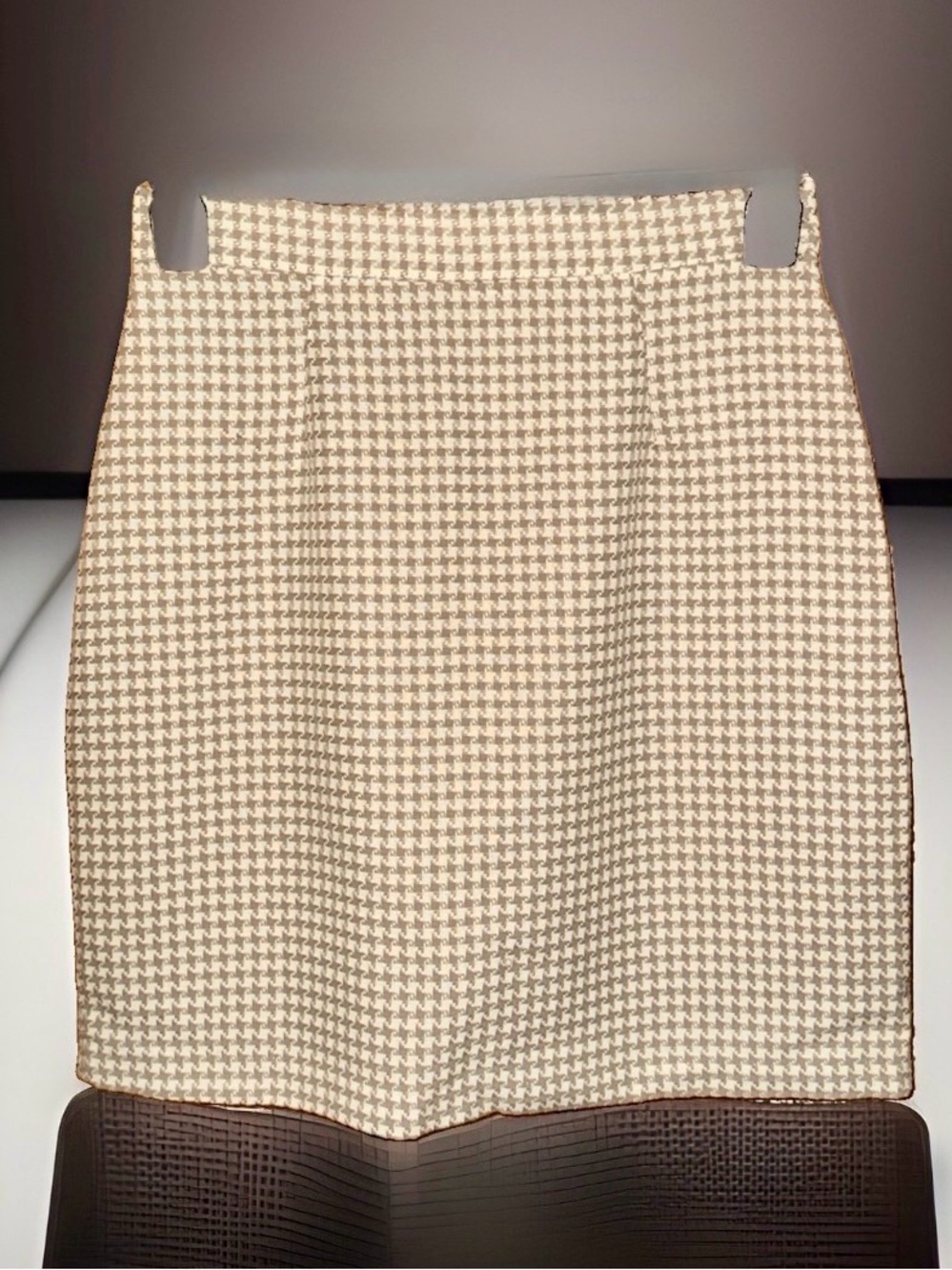 Vtg By Choice Cream & Tan Houndstooth Mini Skirt-18.5”-11-EC